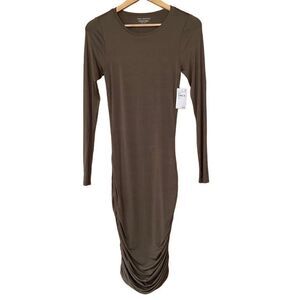 Good American ruched mini dress in fog/olive green small new